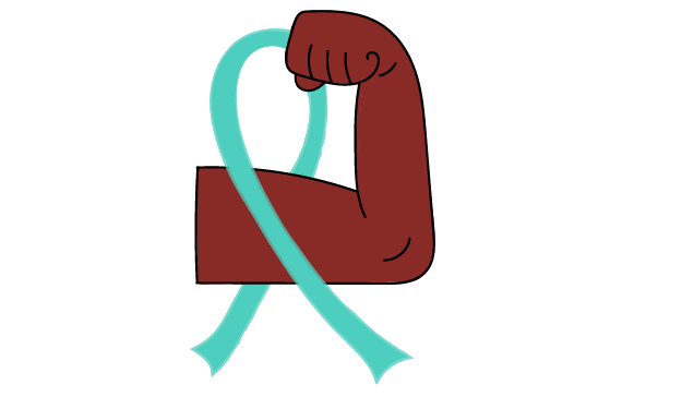 flexing arm with myeloma ribbon 