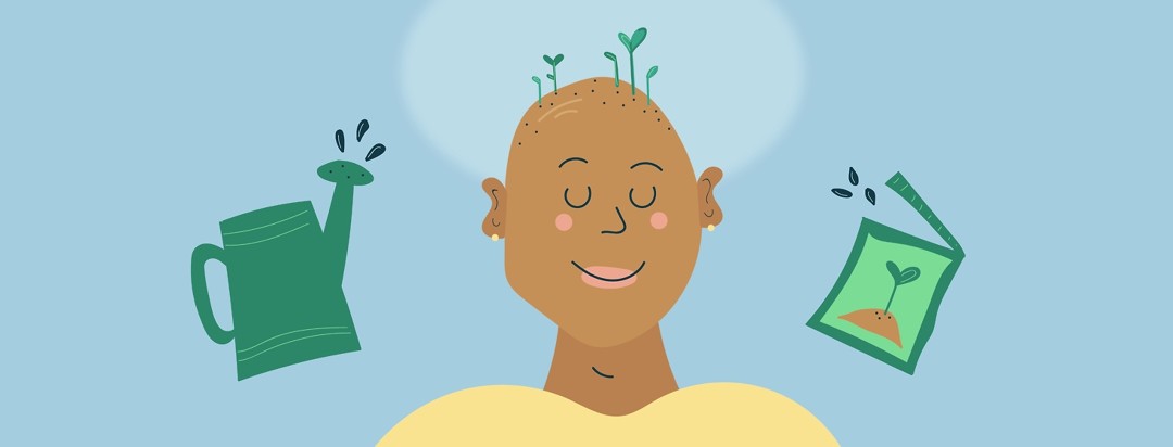 a woman with plants sprouting from her head