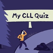 Two people on a path and a sign that says "My CLL Quiz"