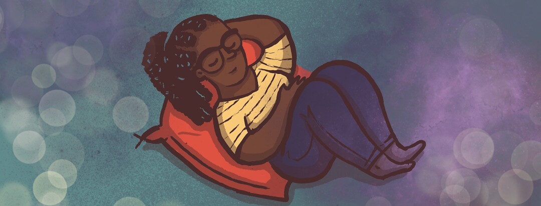 A woman curled up and relaxed