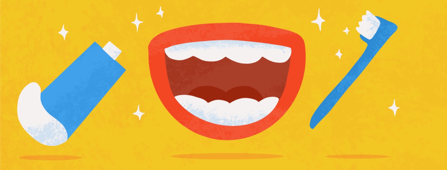 A smiling mouth with toothbrush and toothpaste