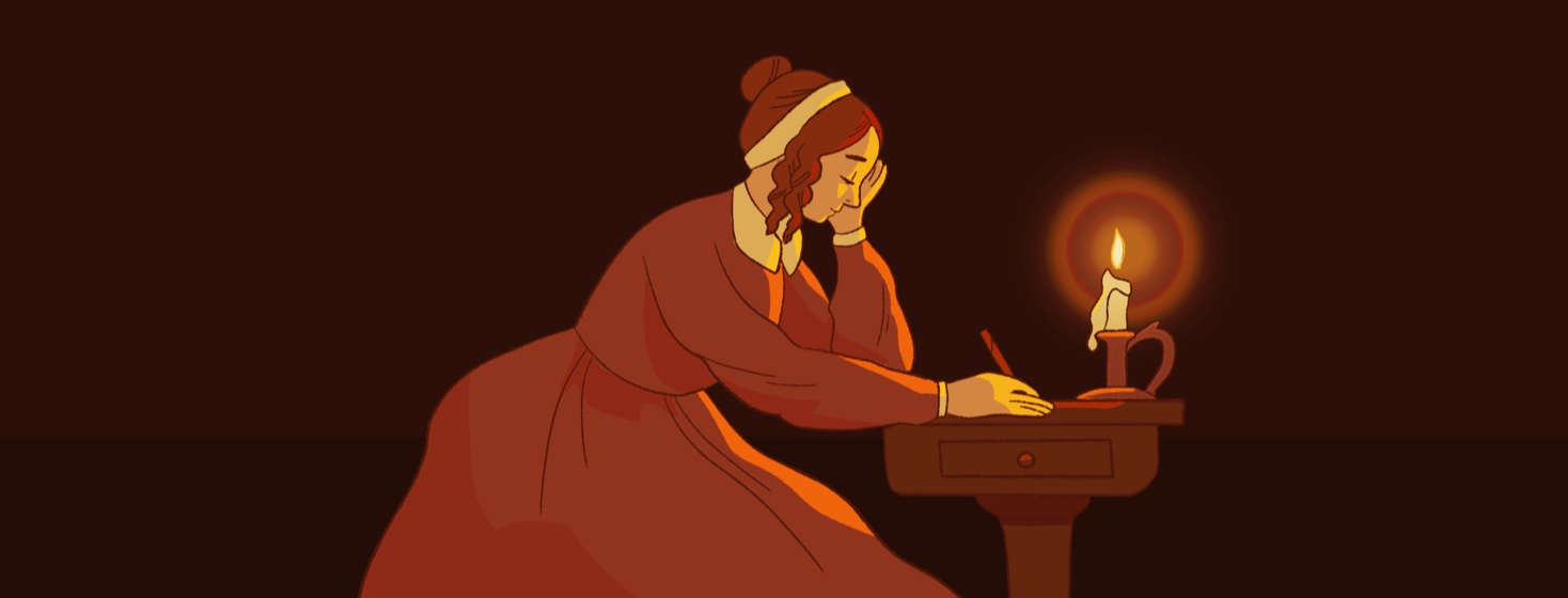 A civil war era woman writing by candlelight