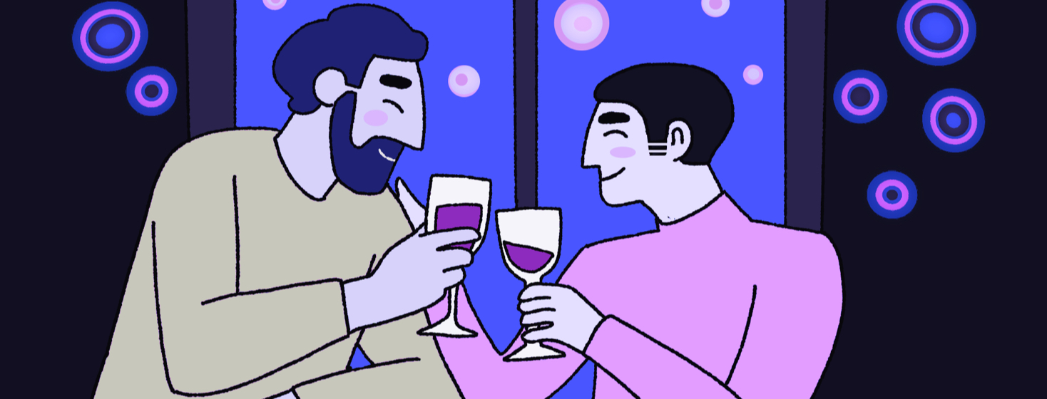 A couple on date night sharing glasses of wine